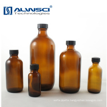 250ml amber glass boston round pharmaceutical bottle with black cap